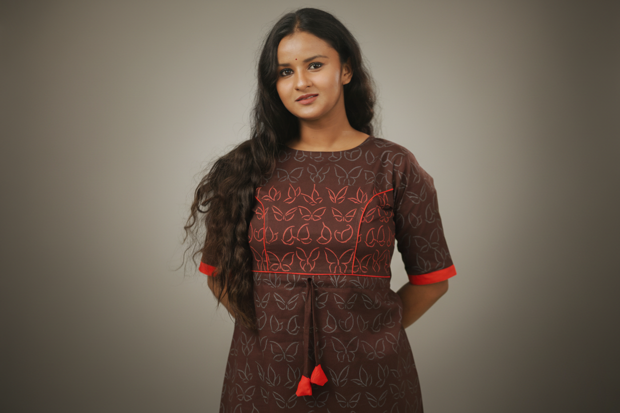 Hand-Block Printed Butterfly Motif Kurti — Comfortable, Elegant & Perfect for Everyday Wear | Dwoito